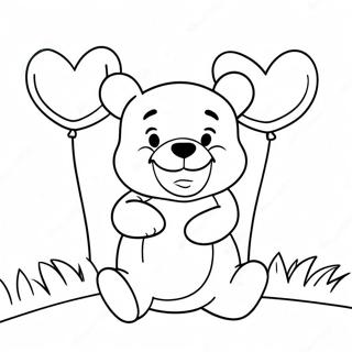 Cute Winnie The Pooh With Heart Balloons Coloring Page 37433-30107