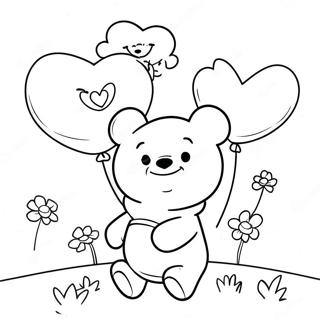 Cute Winnie The Pooh With Heart Balloons Coloring Page 37433-30108