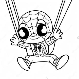 Cute Chibi Spiderman Swinging Coloring Page 37573-30210