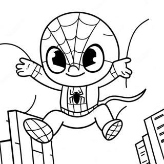 Cute Chibi Spiderman Swinging Coloring Page 37573-30211