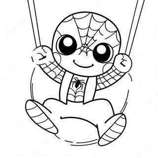 Cute Chibi Spiderman Swinging Coloring Page 37573-30212