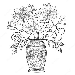 Colorful Flowers In A Decorative Vase Coloring Page 37693-30305