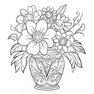 Colorful Flowers In A Decorative Vase Coloring Page 37693-30306