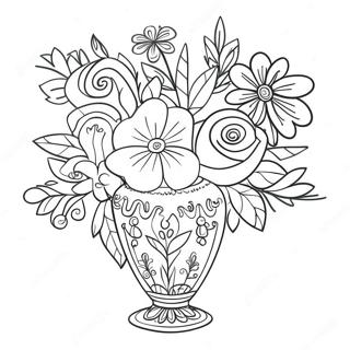 Colorful Flowers In A Decorative Vase Coloring Page 37693-30308