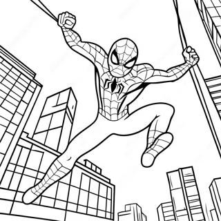 Spiderman Swinging Through The City Coloring Page 37713-30319