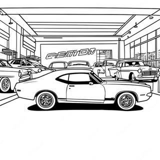 Classic Muscle Car Showroom Coloring Page 3772-3113