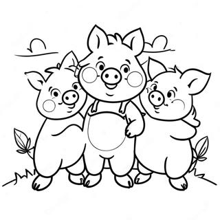 Happy Three Little Pigs Coloring Page 3802-3135