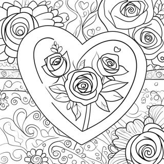 Elegant Heart Rose Bouquet Coloring Page 3812-3138