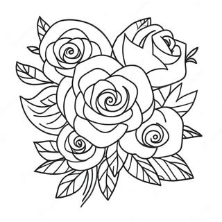 Elegant Heart Rose Bouquet Coloring Page 3812-3140