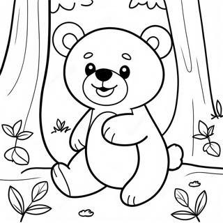 Cute Brown Bear Playing In The Forest Coloring Page 3882-3200