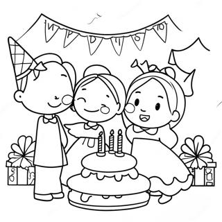 Joyful Birthday Sister Party Scene Coloring Page 38893-31257