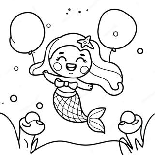 Happy Birthday Mermaid With Colorful Balloons Coloring Page 39012-31342