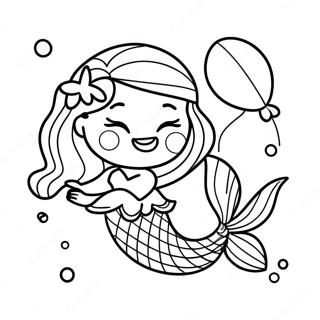 Happy Birthday Mermaid With Colorful Balloons Coloring Page 39012-31343