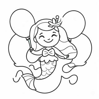 Happy Birthday Mermaid With Colorful Balloons Coloring Page 39012-31344