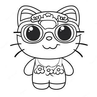 Cute Summer Hello Kitty With Sunglasses Coloring Page 39023-31347