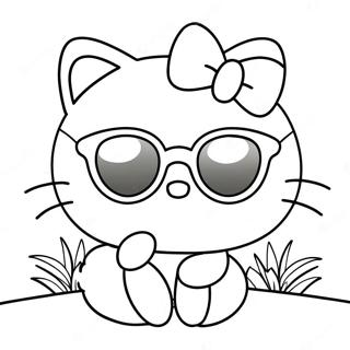 Cute Summer Hello Kitty With Sunglasses Coloring Page 39023-31348