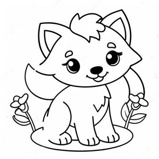 Adorable Kawaii Wolf With Flowers Coloring Page 39223-31509