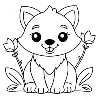 Adorable Kawaii Wolf With Flowers Coloring Page 39223-31510