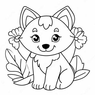 Adorable Kawaii Wolf With Flowers Coloring Page 39223-31511