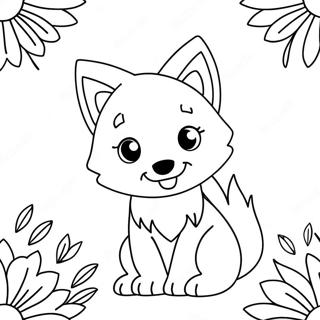 Adorable Kawaii Wolf With Flowers Coloring Page 39223-31512