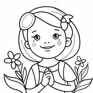 Cute Girl With Flowers Coloring Page 39273-31550