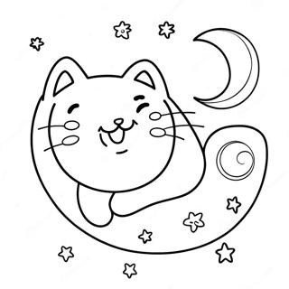 Cute Cat Over The Moon Coloring Page 39653-31850