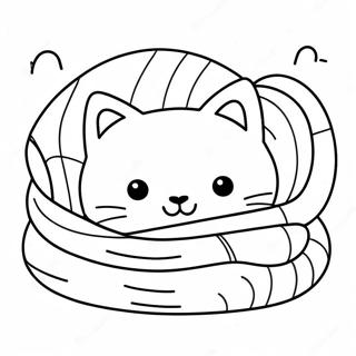 Sleepy Cat In Cozy Blanket Coloring Page 4042-3402