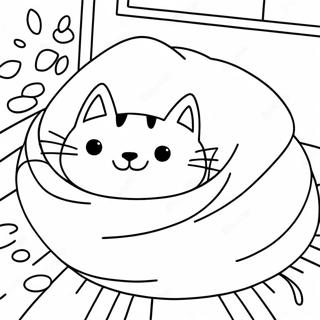 Sleepy Cat In Cozy Blanket Coloring Page 4042 3404