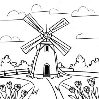 Colorful Windmill In A Field Coloring Page 40603-32593