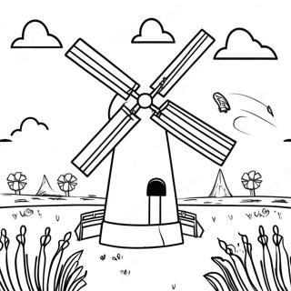 Colorful Windmill In A Field Coloring Page 40603-32594