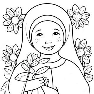 Cheerful Nun With Flowers Coloring Page 41423-33237