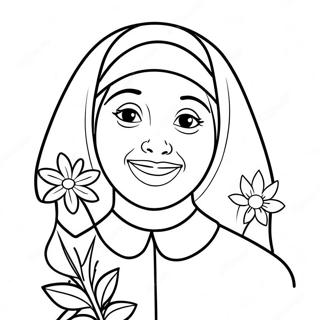 Cheerful Nun With Flowers Coloring Page 41423-33238