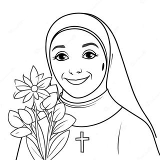 Cheerful Nun With Flowers Coloring Page 41423-33239