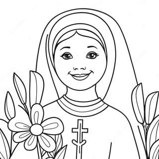 Cheerful Nun With Flowers Coloring Page 41423-33240