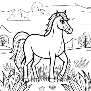 Majestic Mustang Horse In A Meadow Coloring Page 41493-33296