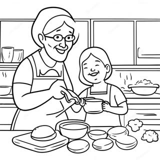 Joyful Grandma And Granddaughter Baking Coloring Page 42013-33707