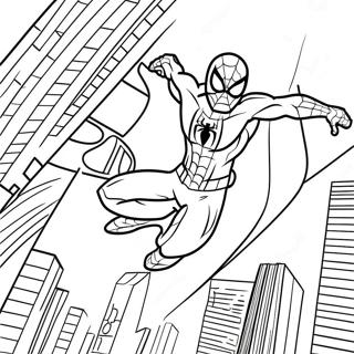 Spiderman 2099 Swinging Through City Coloring Page 4202-3526