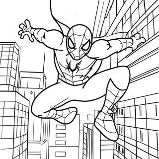 Spiderman 2099 Swinging Through City Coloring Page 4202-3528