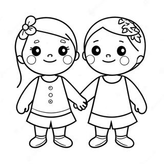 Cute Friends Holding Hands Coloring Page 42173-33832