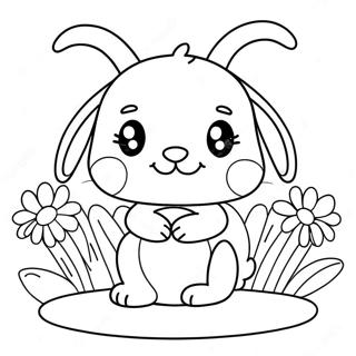 Cute Pink Bunny Girl With Flowers Coloring Page 42303-33943