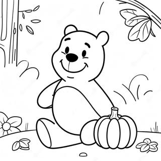 Cheerful Winnie The Pooh With Pumpkin Coloring Page 42393-34009