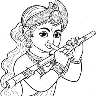 Krishna Playing Flute Coloring Page 42443-34047