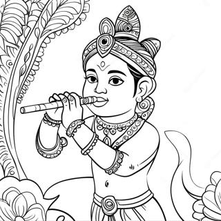 Krishna Playing Flute Coloring Page 42443-34048