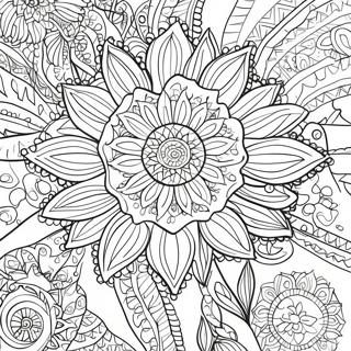 Intricate Bohemian Sunflower Pattern Coloring Page 42703-34258