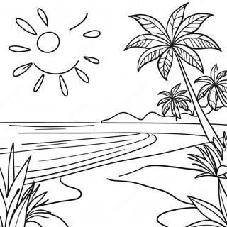 Tropical Beach For Adults Coloring Pages