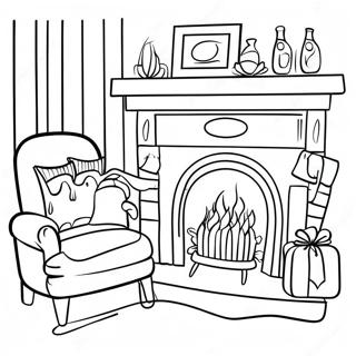 Warm Fireplace With Stockings Coloring Page 4292-3606