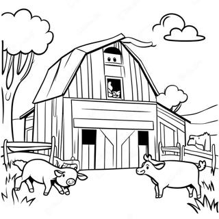 Rustic Barn With Animals Coloring Page 43033-34526