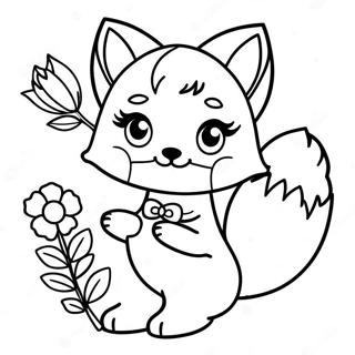 Playful Fox Anime Girl With Flowers Coloring Page 43063-34548