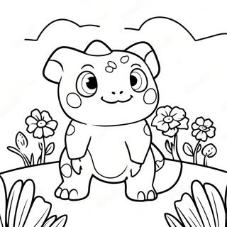 Cute Bulbasaur In A Flower Garden Coloring Page 4332-3634