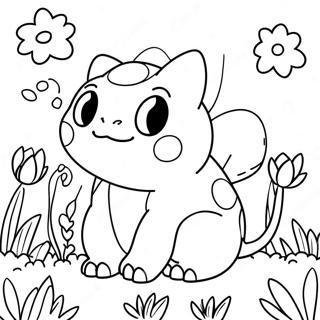 Cute Bulbasaur In A Flower Garden Coloring Page 4332-3635